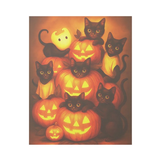 Glowing Halloween Pumpkin with Cute Black Cat Post Gallery Wrap (Front)
