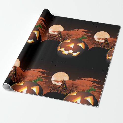 Glowing Halloween Pumpkin Wrapping Paper