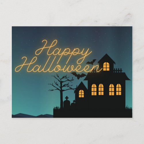 Glowing Happy Halloween Haunted House Postcard