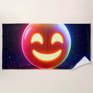 Glowing Happy Orb Emoji Beach Towel