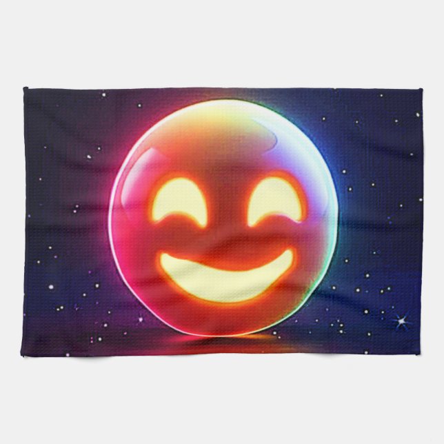 Glowing Happy Orb Emoji Kitchen Towel (Horizontal)