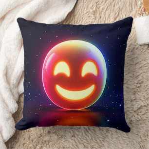 Glowing Happy Orb Emoji Throw Pillow