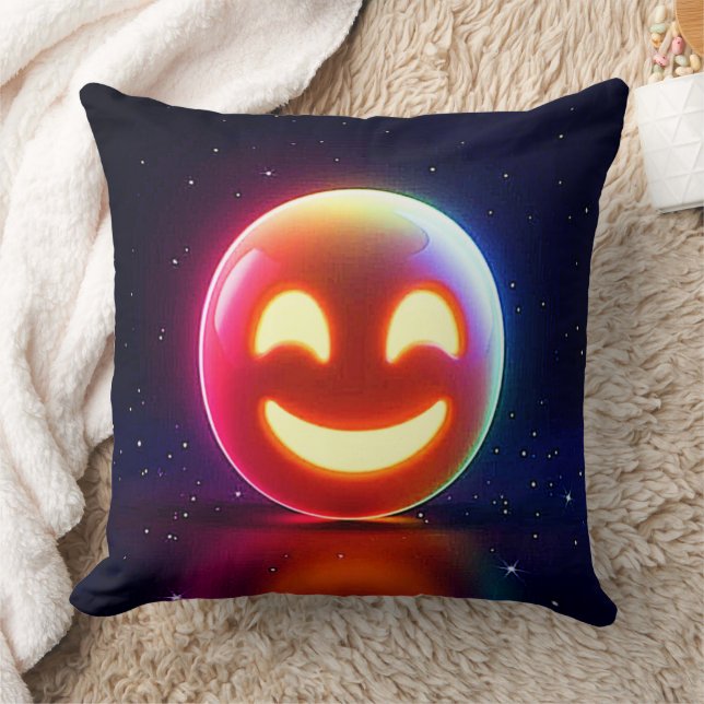 Glowing Happy Orb Emoji Throw Pillow (Blanket)