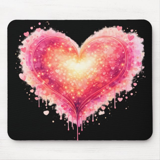 Glowing heart mousepad on black background (Front)