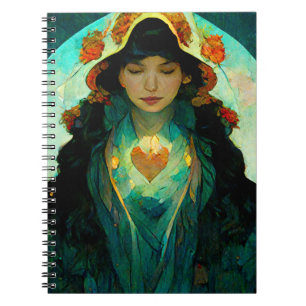 Glowing Heart Woman Fantasy Sci-Fi Notebook