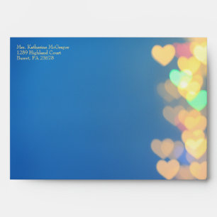 Glowing Hearts Blue & Yellow Wedding Envelope
