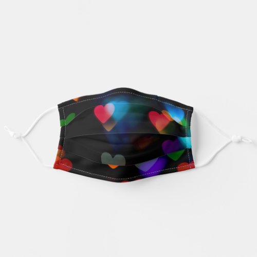 glowing hearts on black adult cloth face mask