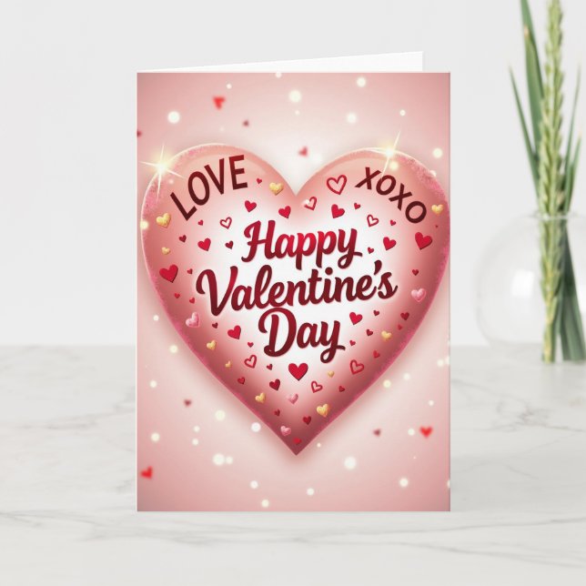 Glowing Hearts Valentines Day Card (Front)