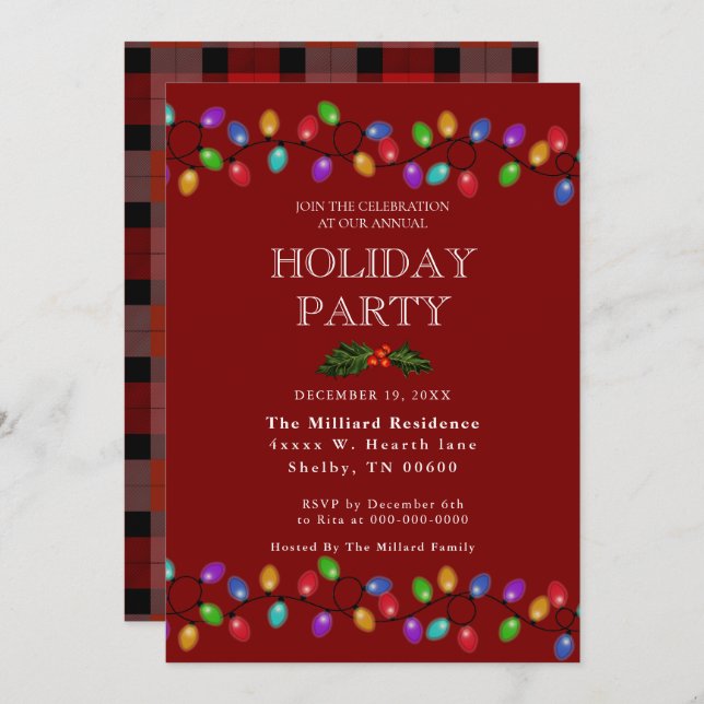 Glowing Holiday Lights  Invitation (Front/Back)