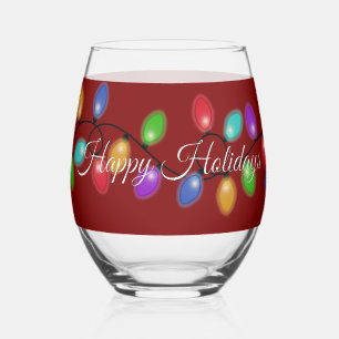 Glowing Holiday Lights Stemless Wine Glass