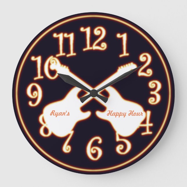 Glowing Hot Guitar Custum Name Clock (Front)