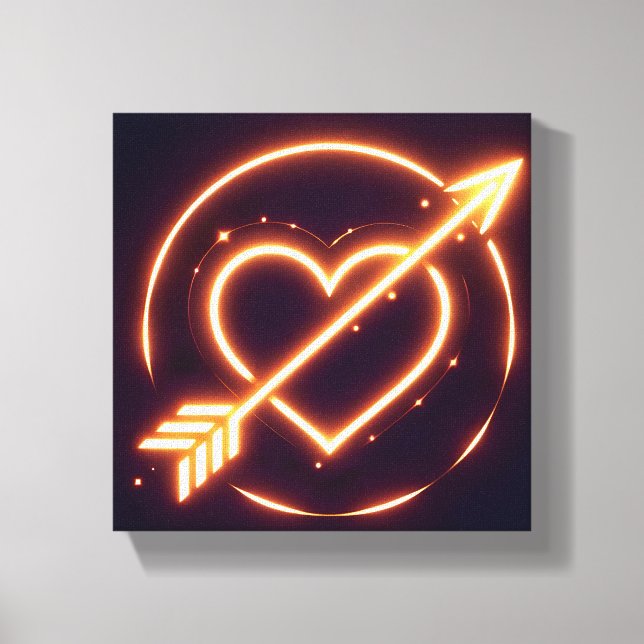 glowing image of a heart with cupid's arrow canvas print (Front)