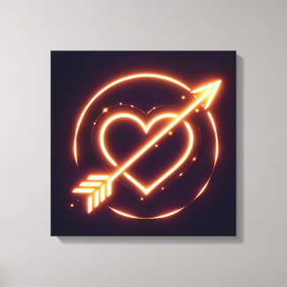 glowing image of a heart with cupid's arrow canvas print