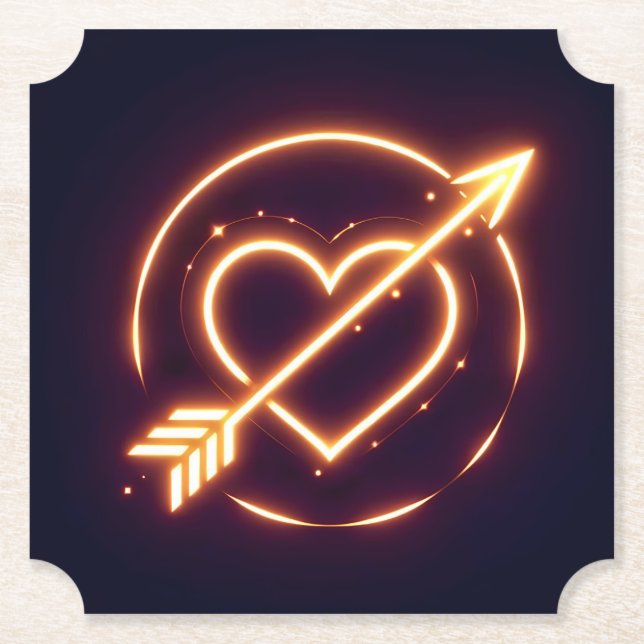 glowing image of a heart with cupid's arrow paper coaster (Front)