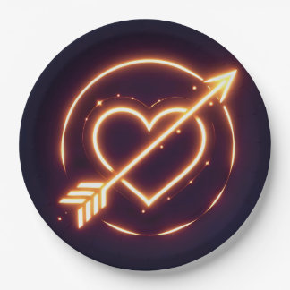 glowing image of a heart with cupid's arrow paper plates