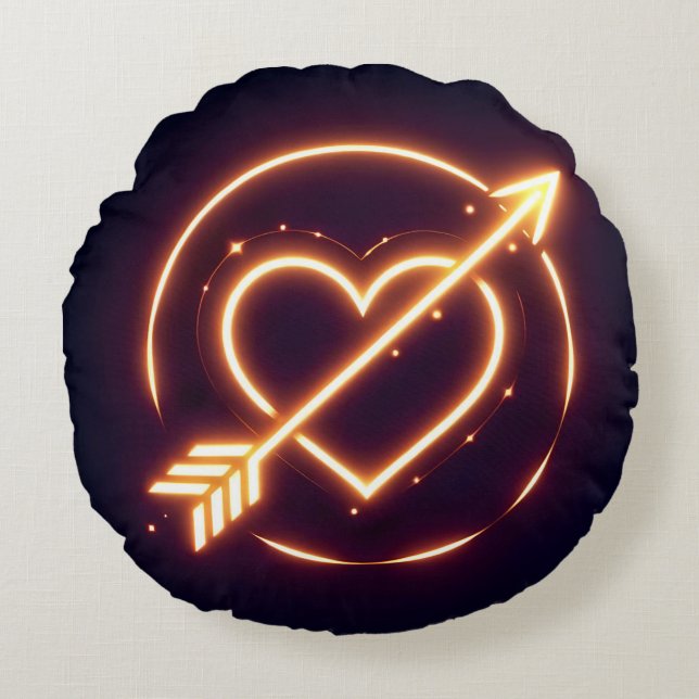glowing image of a heart with cupid's arrow round pillow (Front)
