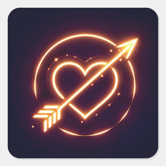 glowing image of a heart with cupid's arrow square sticker (Front)