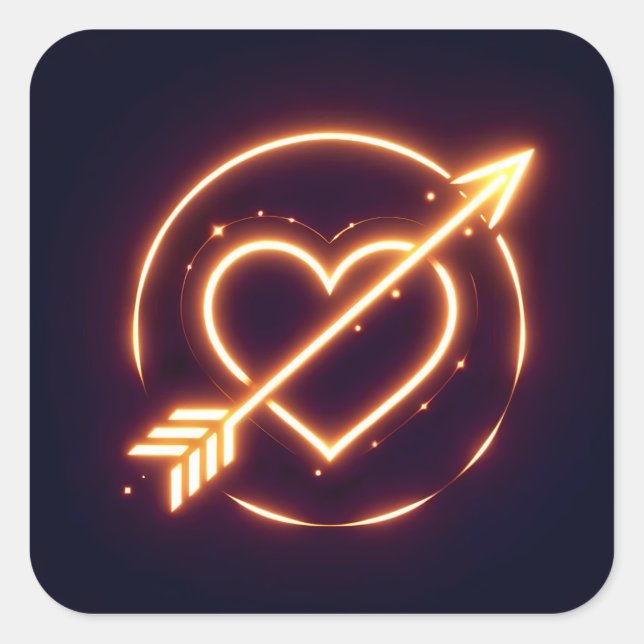 glowing image of a heart with cupid's arrow square sticker (Front)