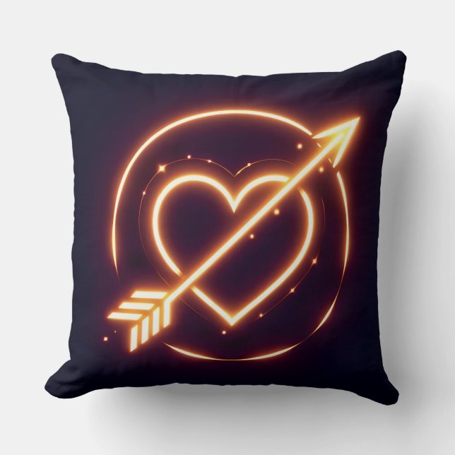 glowing image of a heart with cupid's arrow throw pillow (Front)