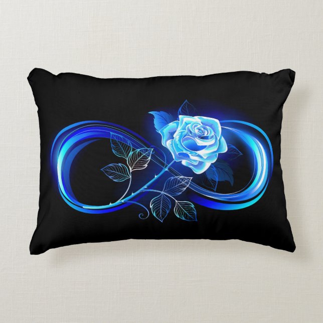 Glowing infinity with blue rose accent pillow (Front)