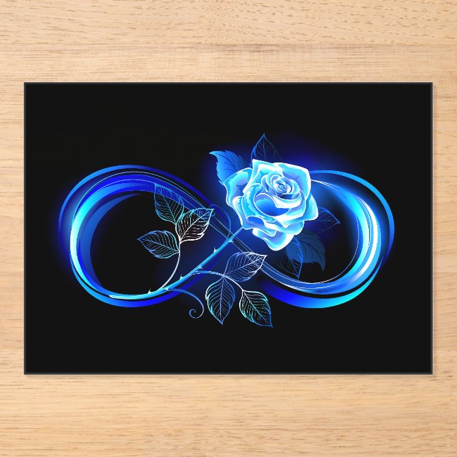 Glowing infinity with blue rose acrylic invitations (Front)