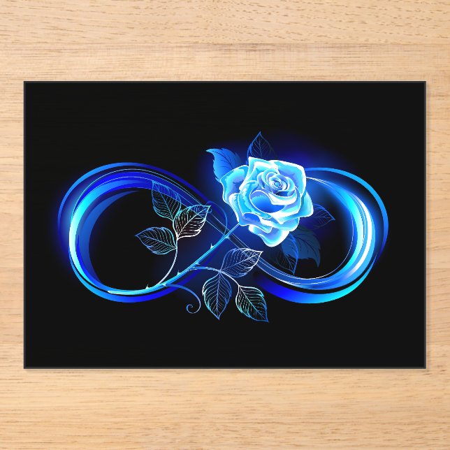 Glowing infinity with blue rose acrylic invitations (Front)