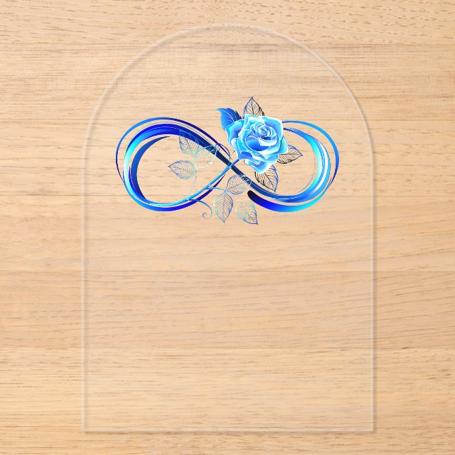 Glowing infinity with blue rose acrylic invitations (Front)