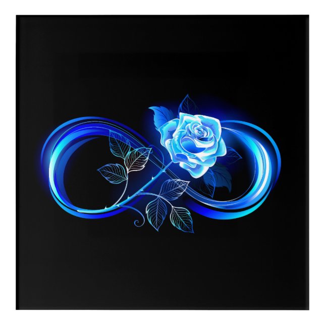 Glowing infinity with blue rose acrylic print (Front)