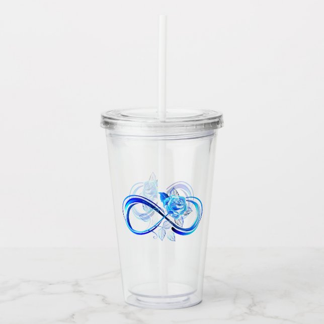 Glowing infinity with blue rose acrylic tumbler (Front)