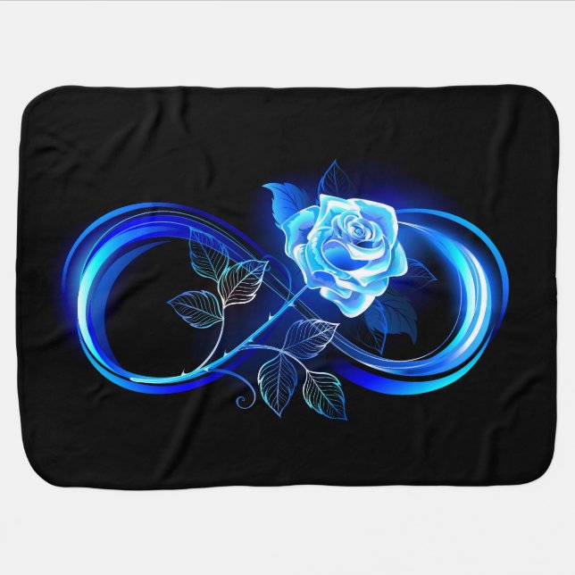 Glowing infinity with blue rose baby blanket (Horizontal)