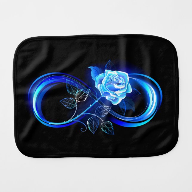 Glowing infinity with blue rose baby burp cloth (Front Horizontal)