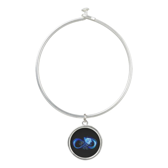 Glowing infinity with blue rose bangle bracelet (Front)