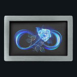 Glowing infinity with blue rose belt buckle<br><div class="desc">Luminous infinity symbol with glowing,  beautiful,  lushly blooming rose made of blue flames on black background.</div>
