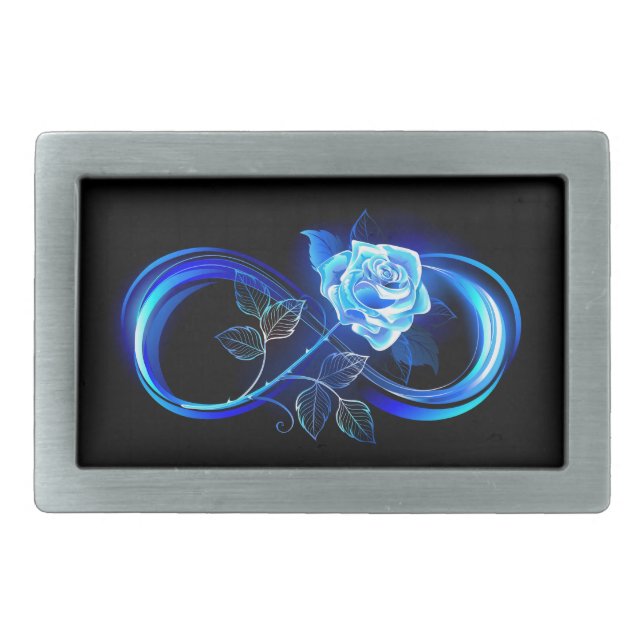 Glowing infinity with blue rose belt buckle (Front)