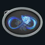 Glowing infinity with blue rose belt buckle<br><div class="desc">Luminous infinity symbol with glowing,  beautiful,  lushly blooming rose made of blue flames on black background.</div>