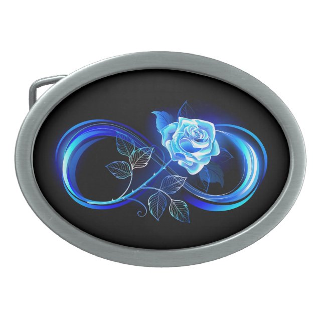 Glowing infinity with blue rose belt buckle (Front)
