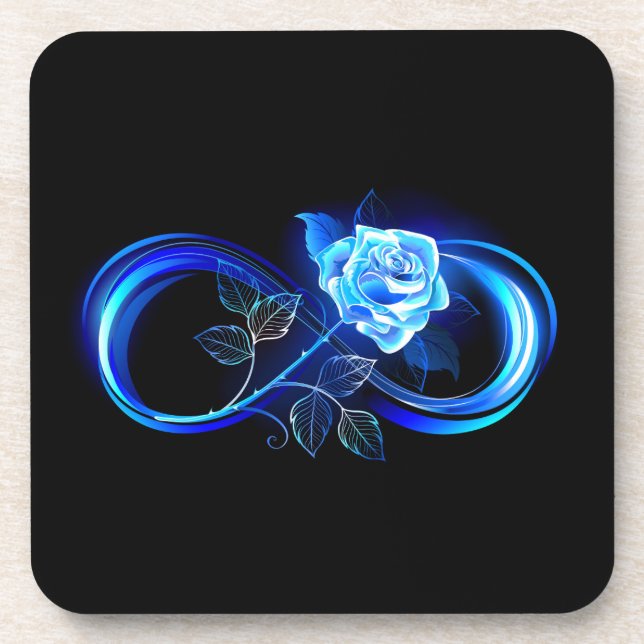 Glowing infinity with blue rose beverage coaster (Front)