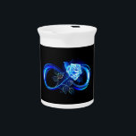 Glowing infinity with blue rose beverage pitcher<br><div class="desc">Luminous infinity symbol with glowing,  beautiful,  lushly blooming rose made of blue flames on black background.</div>