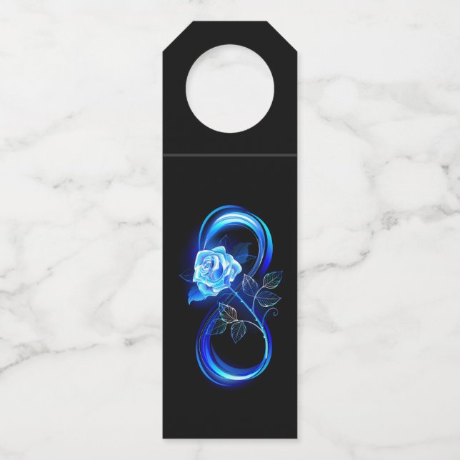 Glowing infinity with blue rose bottle hanger tag (Front)