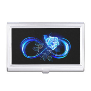 Glowing infinity with blue rose business card case
