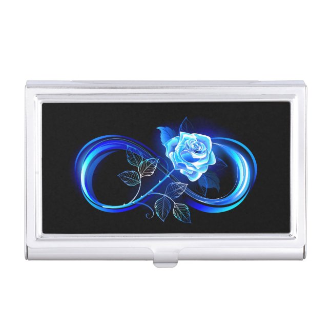 Glowing infinity with blue rose business card case (Front)