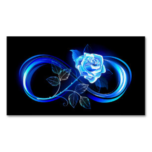 Glowing infinity with blue rose business card magnet