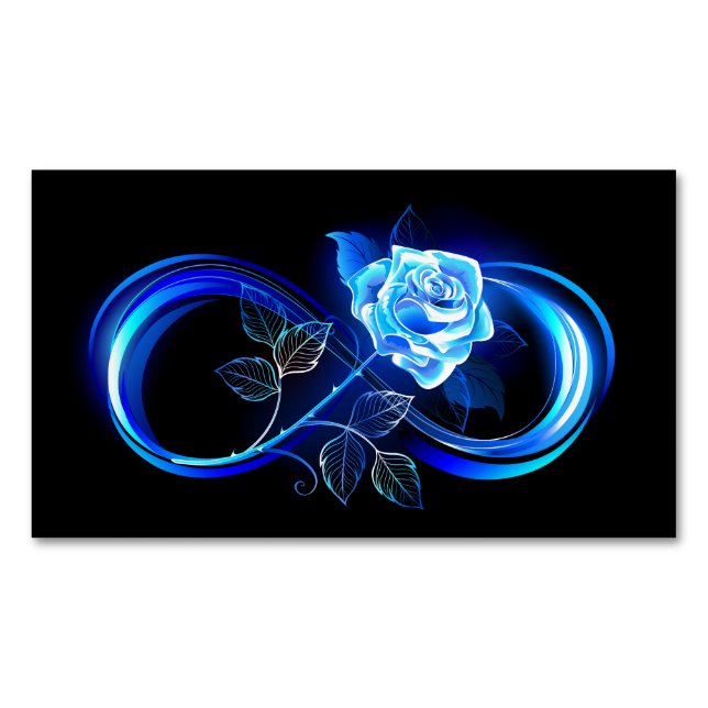 Glowing infinity with blue rose business card magnet (Front)