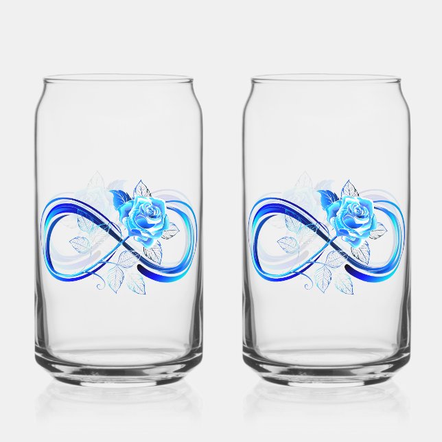 Glowing infinity with blue rose can glass (Front)
