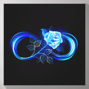 Glowing infinity with blue rose canvas photo tile 