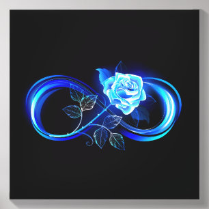 Glowing infinity with blue rose canvas photo tile