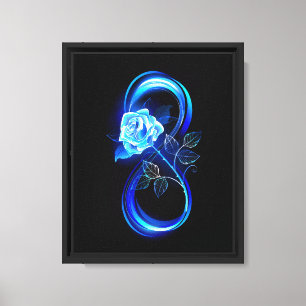 Glowing infinity with blue rose canvas print