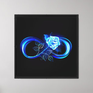 Glowing infinity with blue rose canvas print