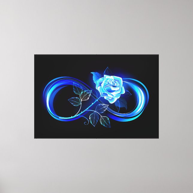 Glowing infinity with blue rose canvas print (Front)
