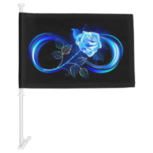 Glowing infinity with blue rose car flag